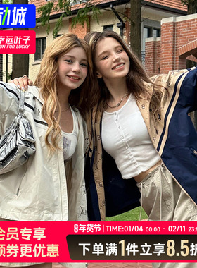 MLB官方男女外套情侣复古时尚老花收腰运动上衣休闲夹克3AWJM0144