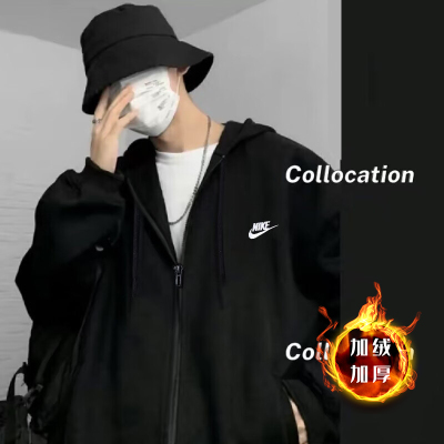 耐克nike美式运动风连帽开衫卫衣外套男加厚宽松加绒夹克运动外套