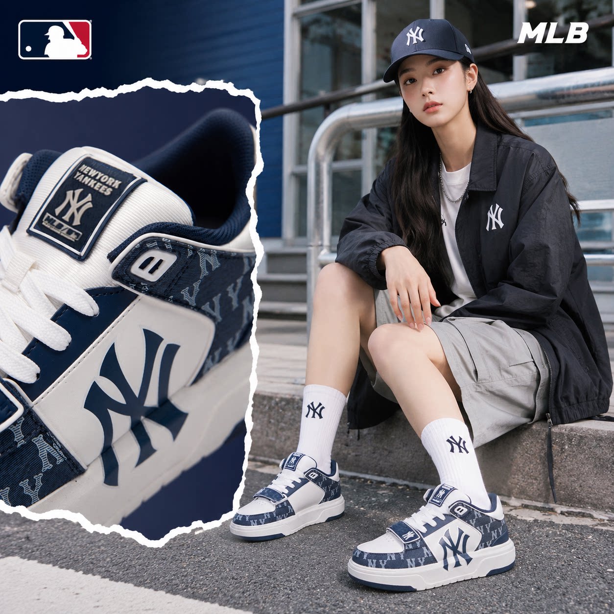 MLB官方正品板鞋休闲鞋男鞋26夏季新款女鞋老花情侣运动鞋学长鞋图片