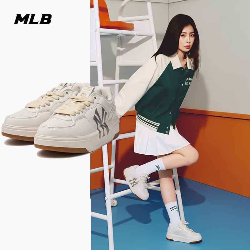 MLB官方正品情侣鞋男女鞋复古小白鞋新款NY标厚底鞋休闲鞋学长鞋
