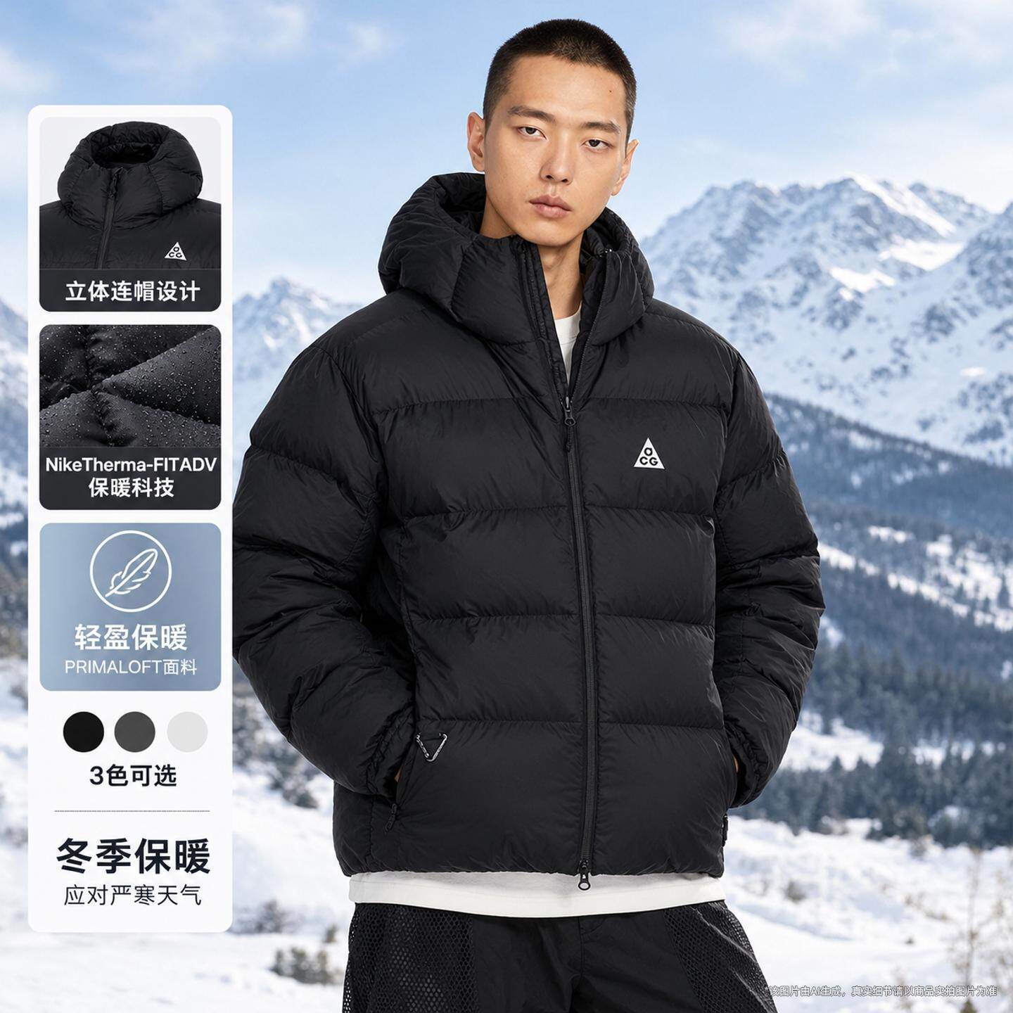 幸运叶子|耐克正品男子连帽保暖棉服26秋冬新款休闲户外棉衣外套