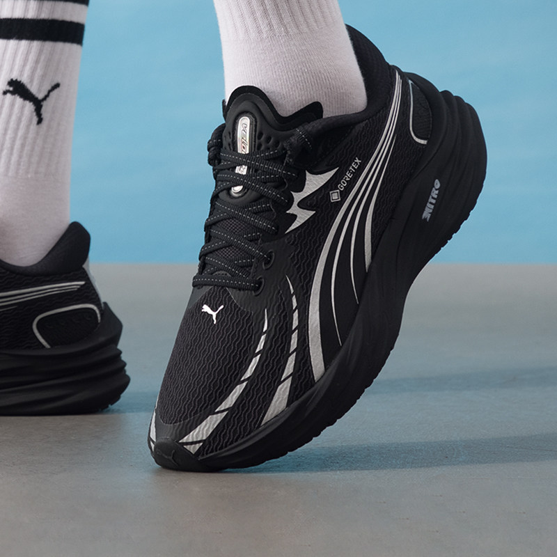 彪马竞速跑鞋男鞋官方正品Velocity NITRO 4 GTX黑银色缓震跑鞋男