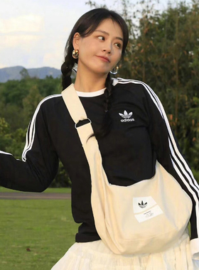 阿迪达斯三叶草长袖T恤女2026新款情侣卫衣三条纹打底衫男IA4877