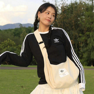阿迪达斯三叶草长袖T恤女2025新款情侣卫衣三条纹打底衫男IA4877