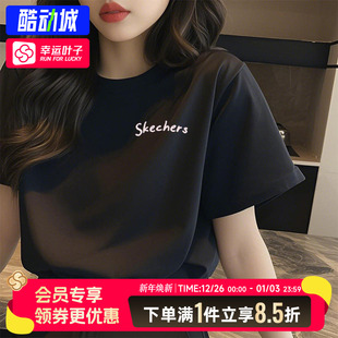 新款 2025秋季 运动服背面印花图案休闲T恤 女装 斯凯奇圆领短袖