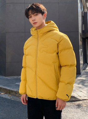 彪马羽绒服男2025冬季新款保暖羽绒休闲服纯色连帽防风外套635784