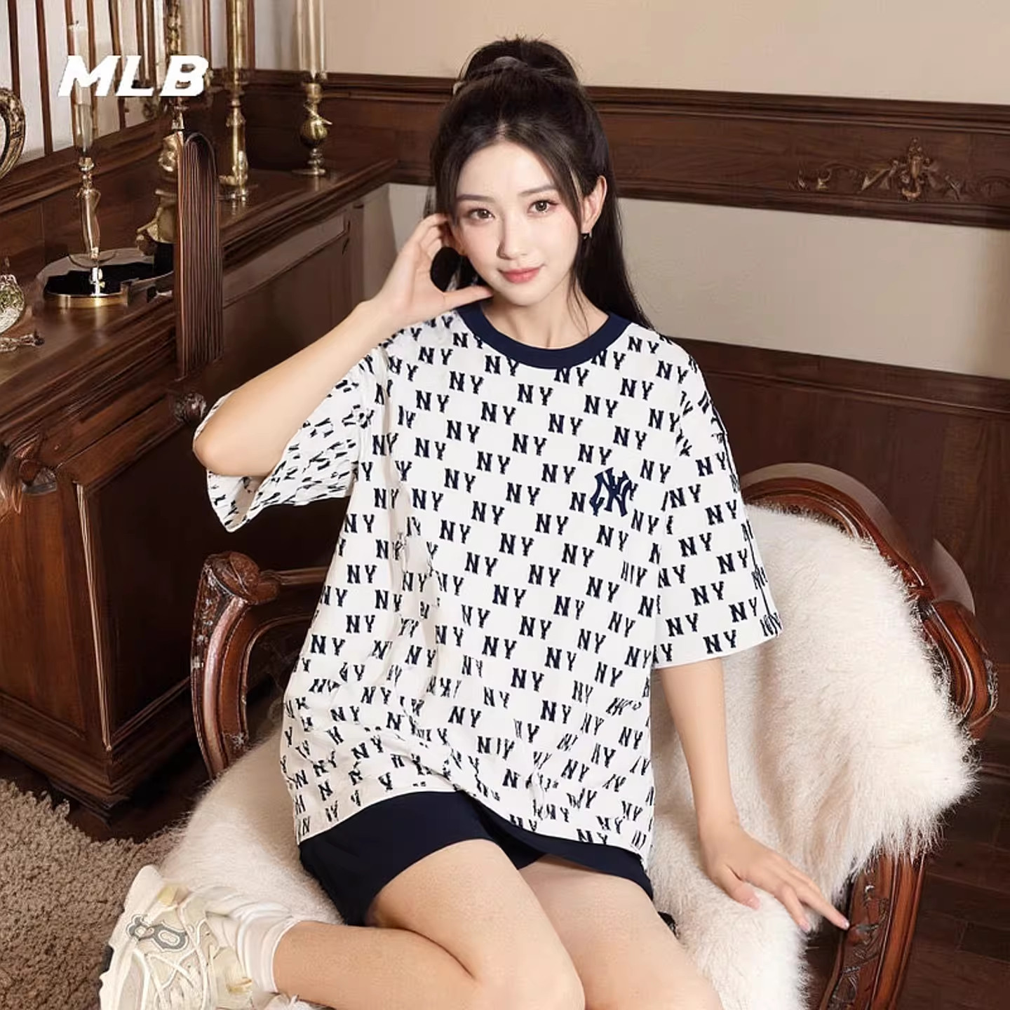 MLB纽约洋基短袖男装女装26夏季新款复古老花上衣情侣运动休闲T恤