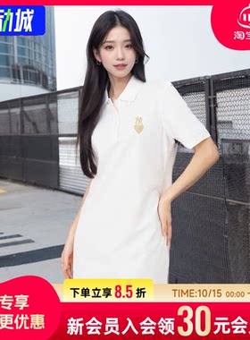 幸运叶子|MLB官方 白色POLO衫连衣裙女子秋季透气运动服训练T恤裙