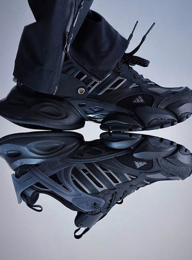 阿迪达斯男鞋女鞋「轻机甲鞋-赛博」XLG RUNNER DELUXE黑色老爹鞋