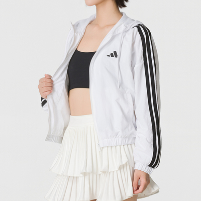 幸运叶子|阿迪达斯外套女2026新款跑步运动服梭织连帽夹克KX0783