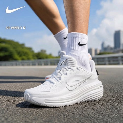 幸运叶子|耐克男鞋运动鞋2026新款AIR WINFLO12银白色缓震跑步鞋