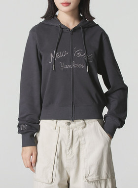 MLB官方女装25冬季新款时尚复古双头拉链短款连帽卫衣外套TRB08