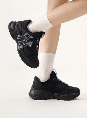 MLB黑色老爹鞋NY厚底鞋男女鞋2025冬季新款运动鞋纽约洋基队鞋子