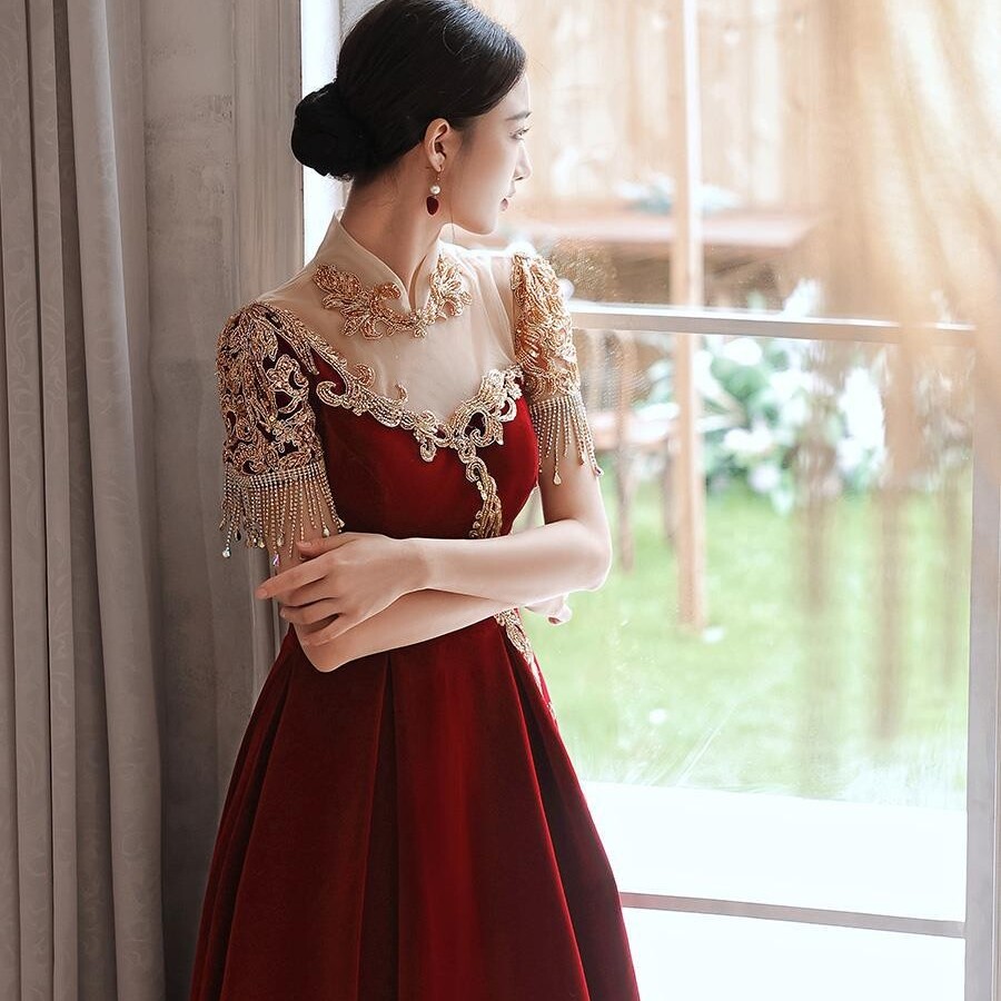 中式旗袍敬酒服新娘2025新款小个子红色回门结婚礼服裙订婚连衣裙