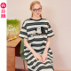 睡裙夏季 纯棉短袖 睡衣裙女新款 芬腾女款 条纹可外穿休闲大码 家居服