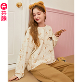 春秋三层加厚卡通家居服套装 芬腾睡衣女秋冬季 空气棉夹层纯棉长袖