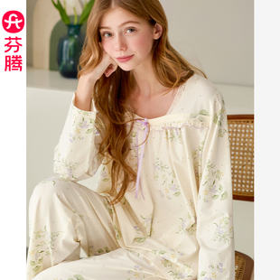 睡衣春秋季 新款 芬腾女士长袖 纯棉套头套装 全棉家居服 休闲大码 女款