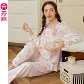 新款 休闲大码 女士睡衣纯棉套头长袖 女款 全棉家居服 套装 芬腾春秋季