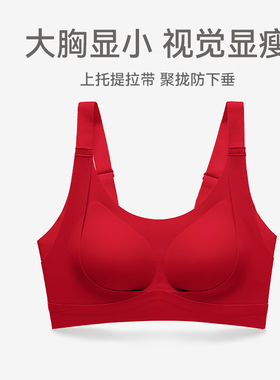 芬腾内衣女大胸显小上托防下垂聚拢胸罩结婚本命年红色收副乳文胸