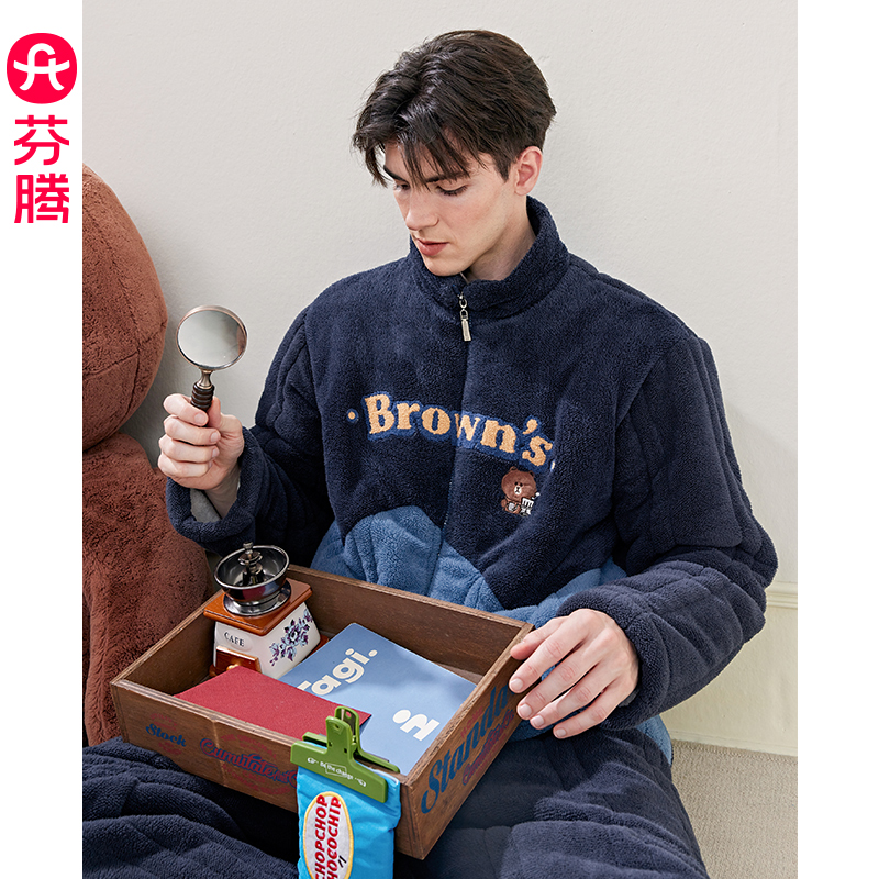 芬腾珊瑚绒情侣秋冬加厚睡衣