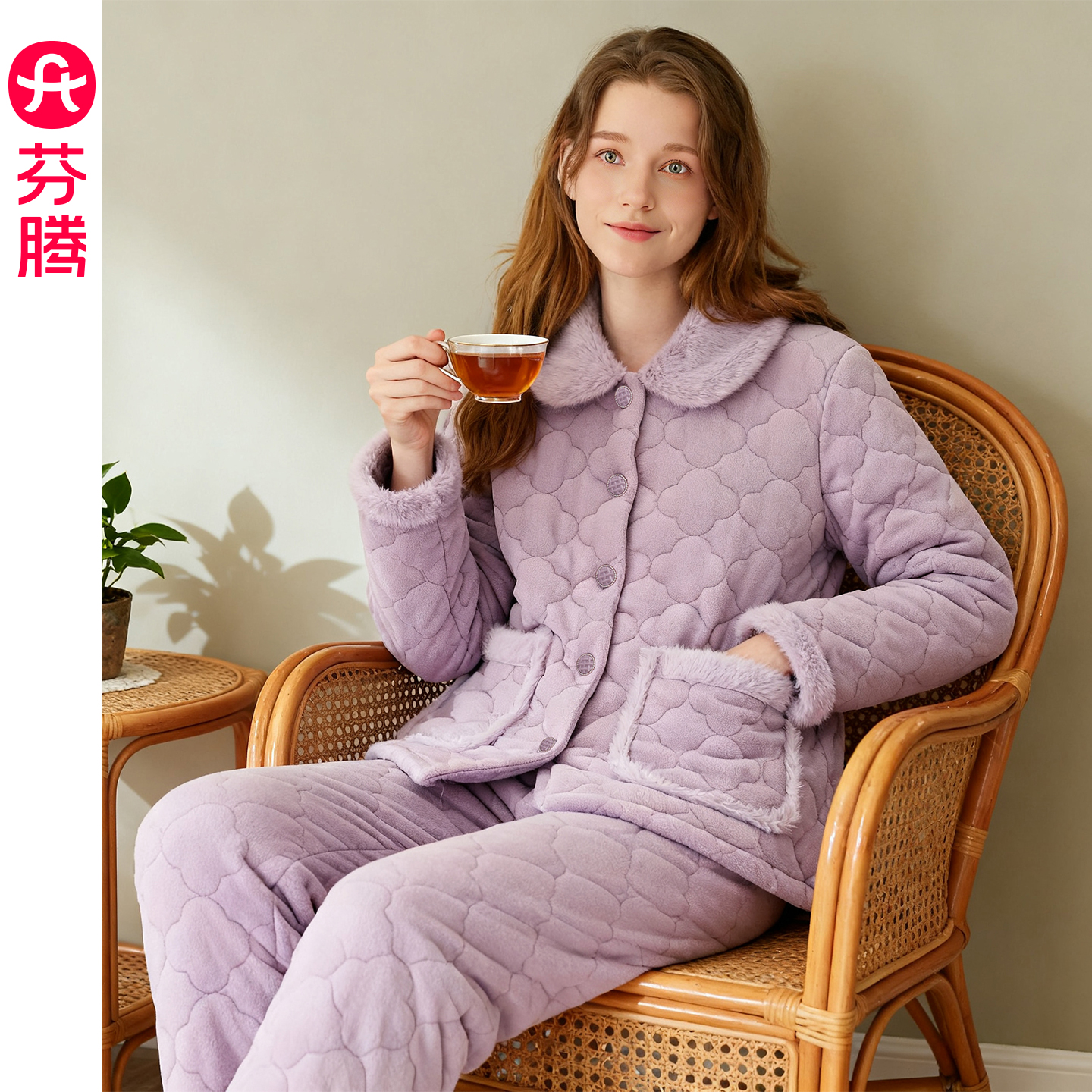 芬腾女士冬季珊瑚绒三层加厚夹棉