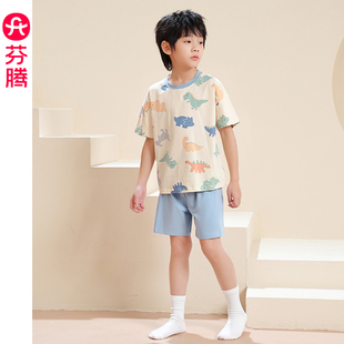 芬腾新款儿童睡衣短袖短裤套装夏季可爱卡通男童中大童宝宝家居服