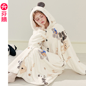 芬腾珊瑚绒女士睡袍秋冬季 加厚连帽睡衣新款 保暖法兰绒家居服浴袍