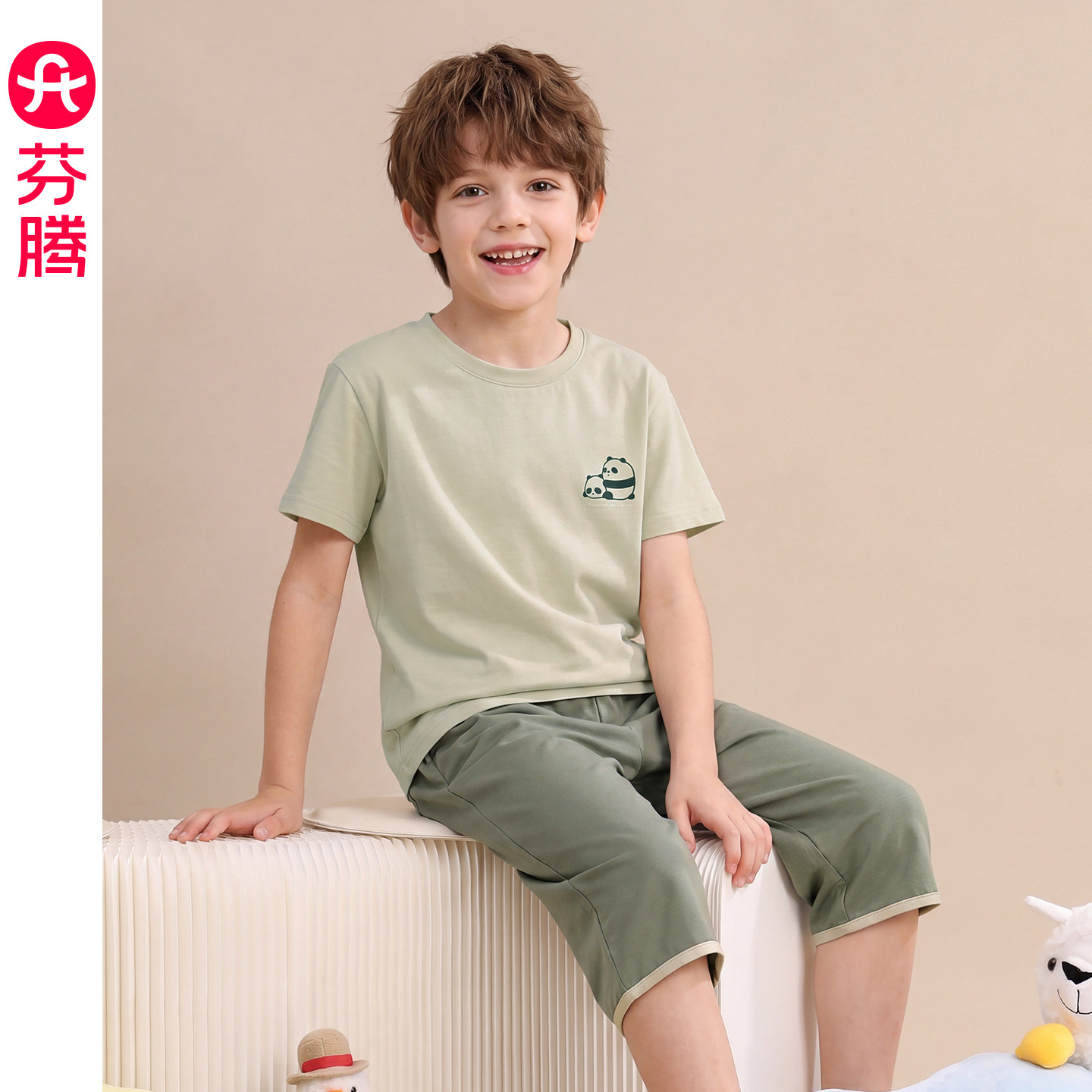 芬腾男童短袖七分裤纯棉睡衣图片