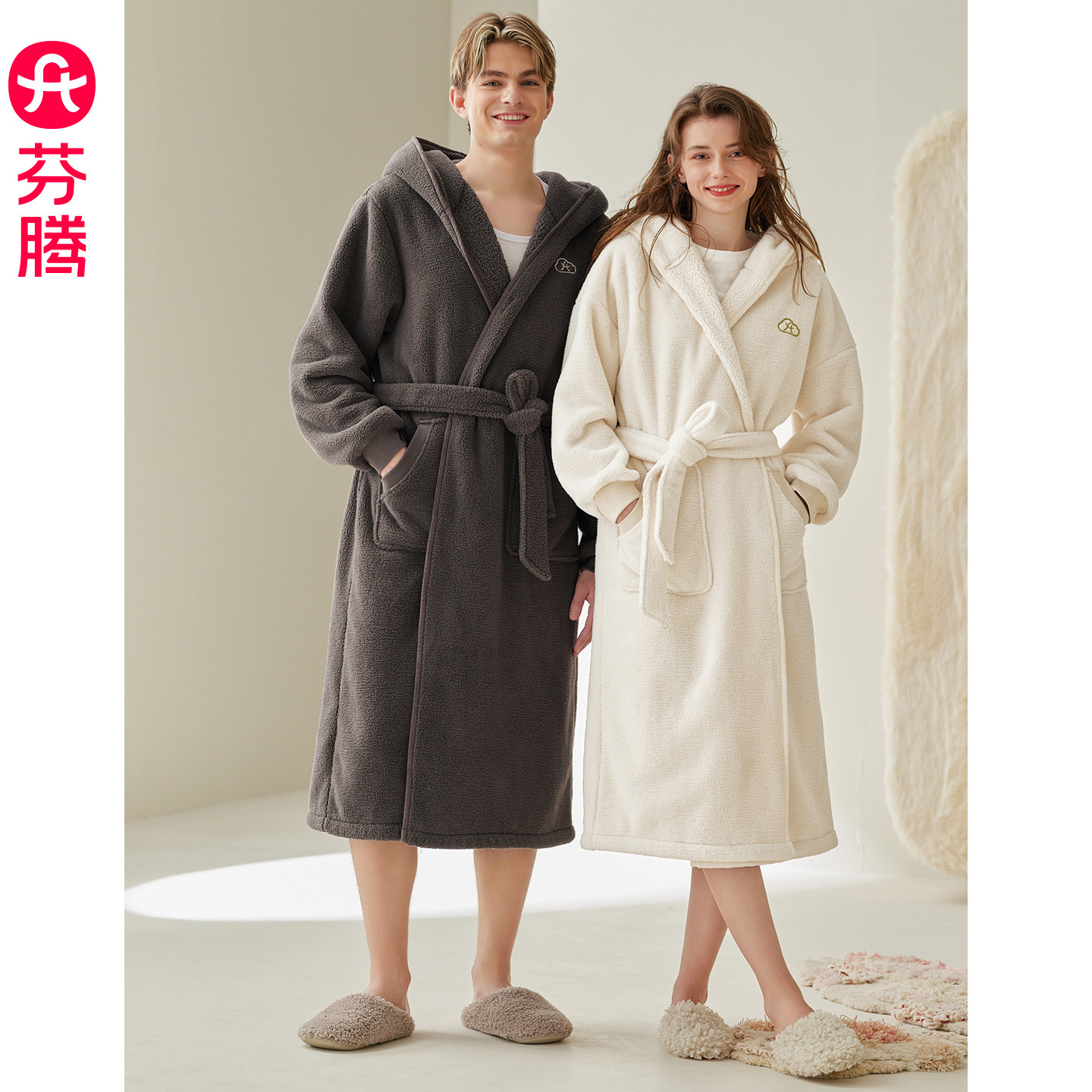 芬腾蓬蓬绒情侣睡袍秋冬季加绒加厚女士睡衣珊瑚绒保暖男款家居服