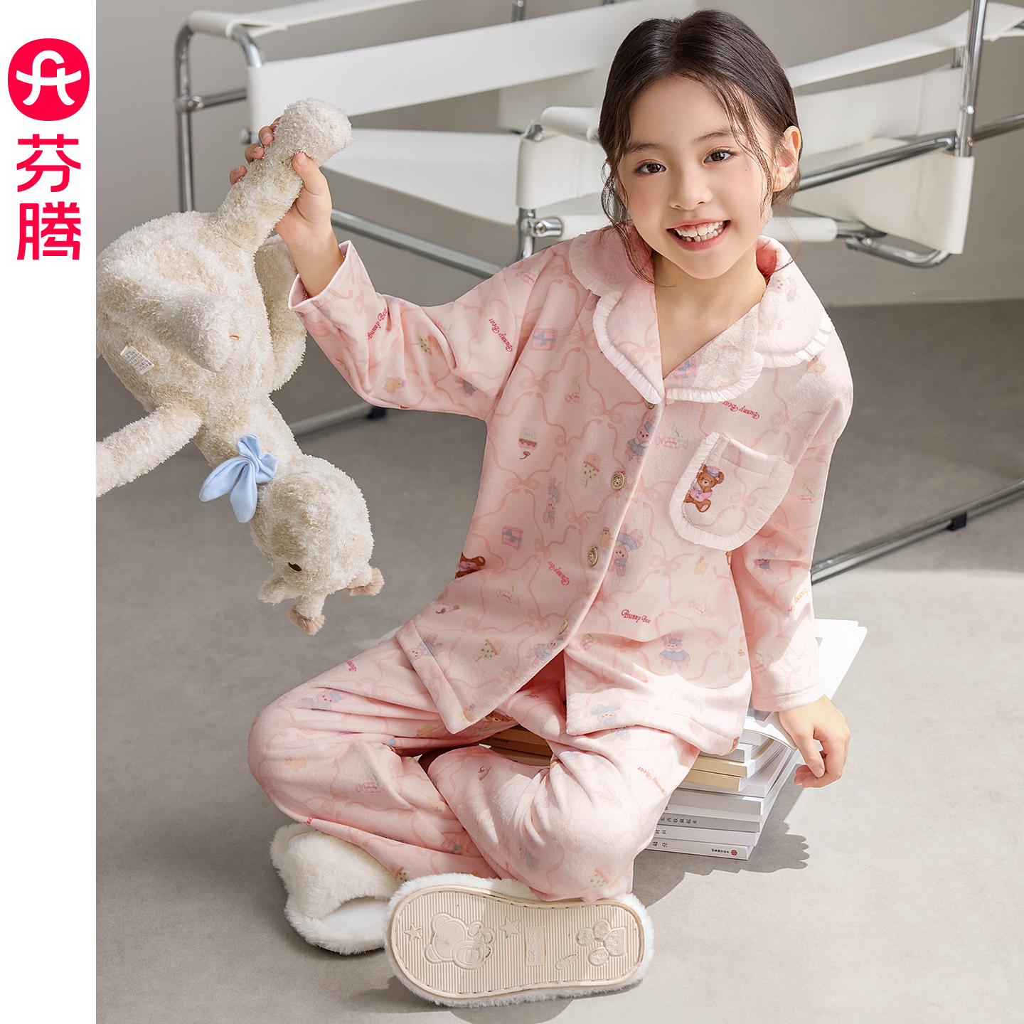 芬腾女童睡衣秋冬季海岛绒套装亲子款儿童中大童珊瑚绒母女家居服