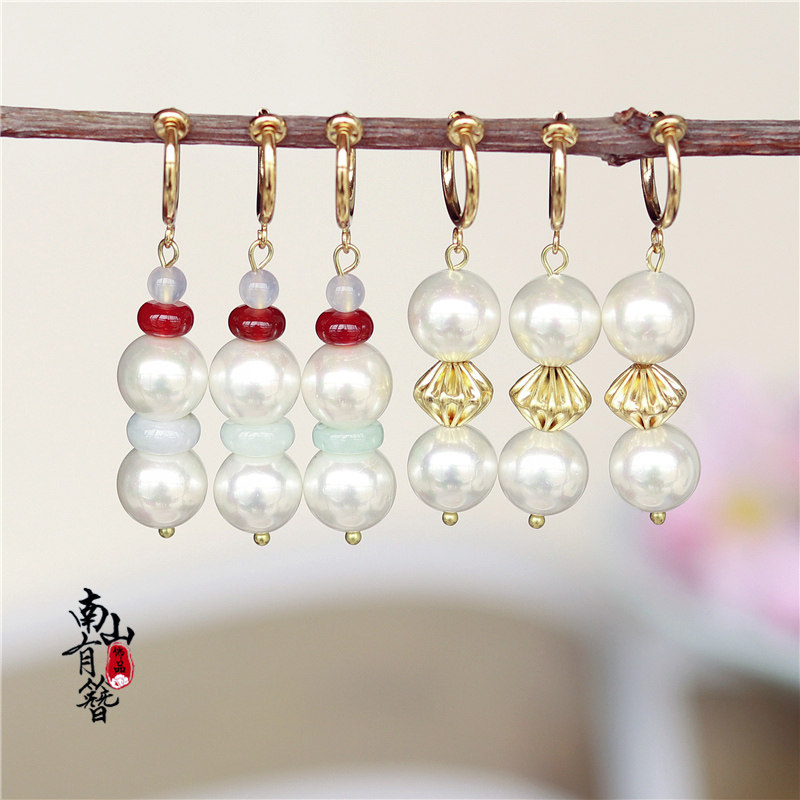 如懿传童谣张钧甯同款耳环古风流苏珍珠耳坠清宫旗袍耳夹一耳三钳