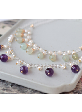 古风紫晶玛瑙汉服软璎珞项链超仙