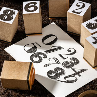 木质手柄数字印章套装 花体阿拉伯数字简约手帐装饰工具印画