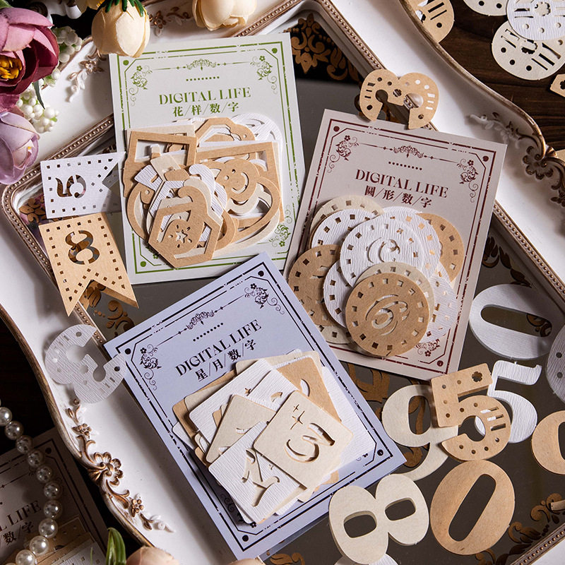 多材质数字镂空素材纸创意异形数字主题特种纸无粘性手帐拼贴装饰