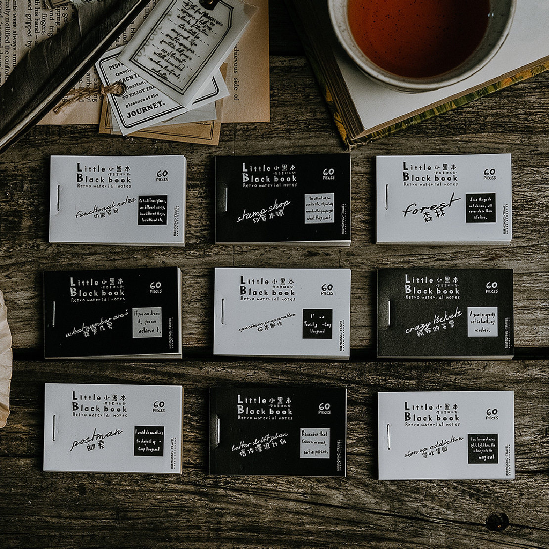 陌境小黑本复古素材札记 印章图鉴便签纸文艺手账标签硫酸纸装饰