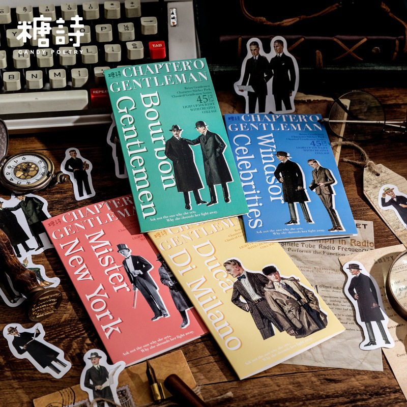 绅士时代复古人物贴纸包 手帐拼贴装饰英伦时尚男士diy铜版纸贴画