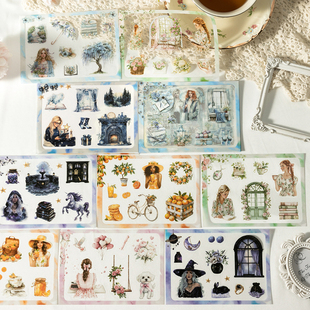 庄园主题手帐造景模切贴纸本 清新花园女孩恋爱情侣人物日记贴画