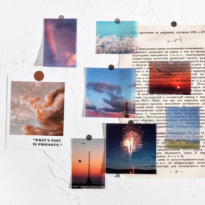 陌墨梦中奇妙之旅PET白墨贴纸包 ins风景日式烟花DIY手账拼贴装饰