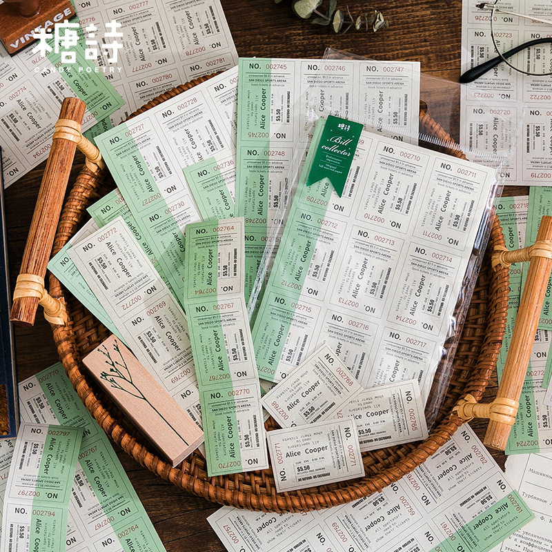 票据收藏素材纸本 无粘性复古票据主题手账拼贴装饰打底纸