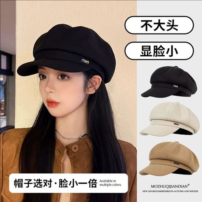 女士百搭复古画家黑色帽子秋冬新款贝雷帽显脸韩版潮鸭舌八角帽