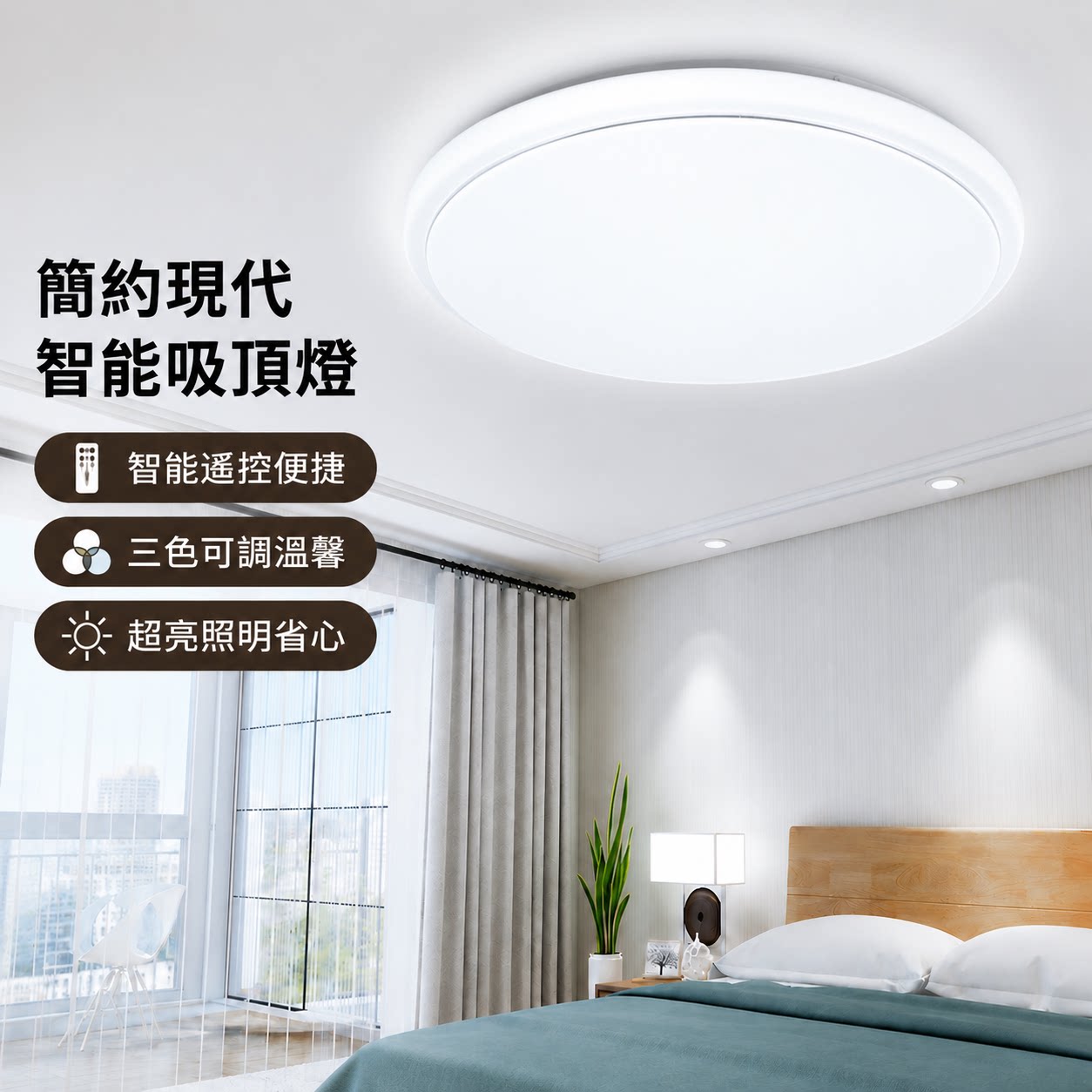 2025新款简约现代智能遥控led三色卧室灯书房110V台湾吸顶灯超亮