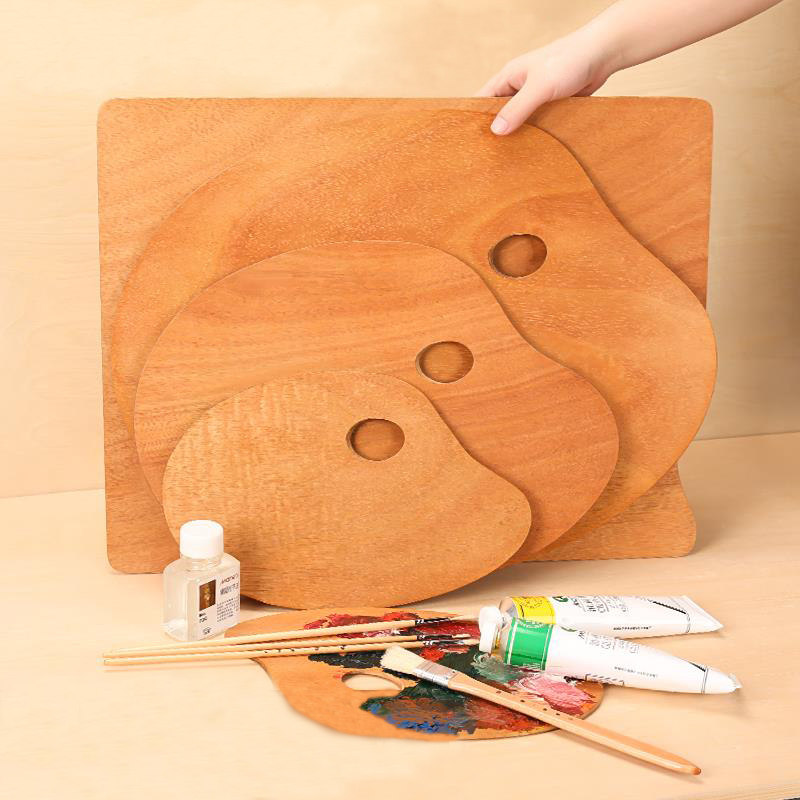 木质调色板封油画调色盘美术生专用椭圆形水彩调色盘木制光滑水粉丙烯