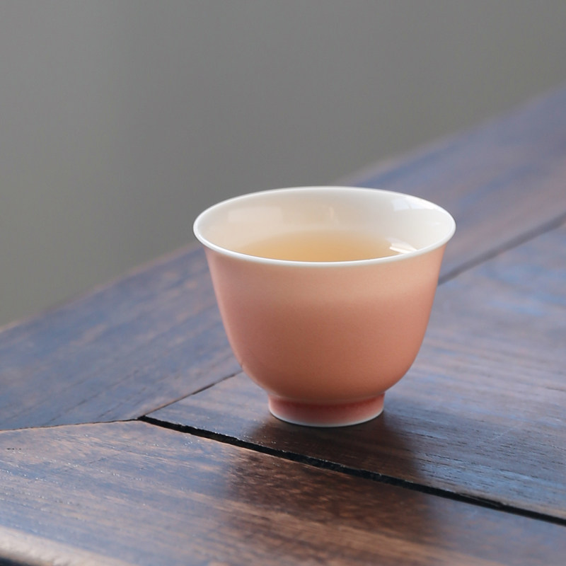 景德镇手工纯色漫粉薄胎陶瓷品杯聚香茶杯功夫茶具小号风铃杯