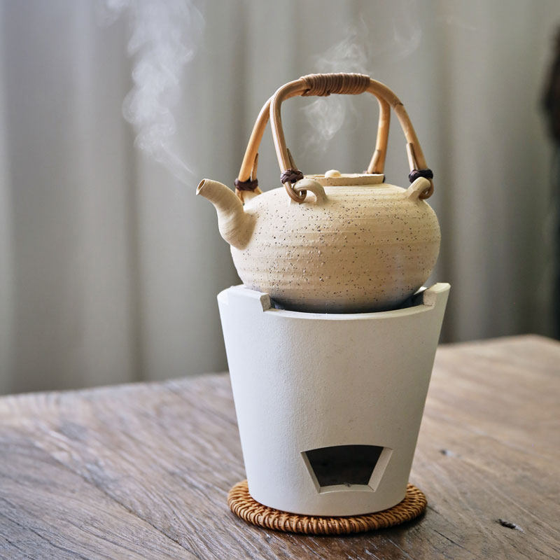 手工白泥小型烧炭茶炉日本家用老式碳火煮茶器户外蜡烛便携器套装