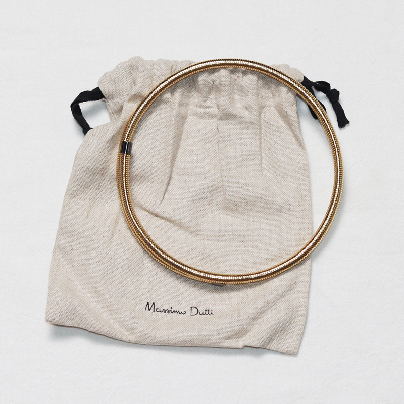 西班牙md massimo dutti金色弹力螺旋纹理开口项圈短项链choker
