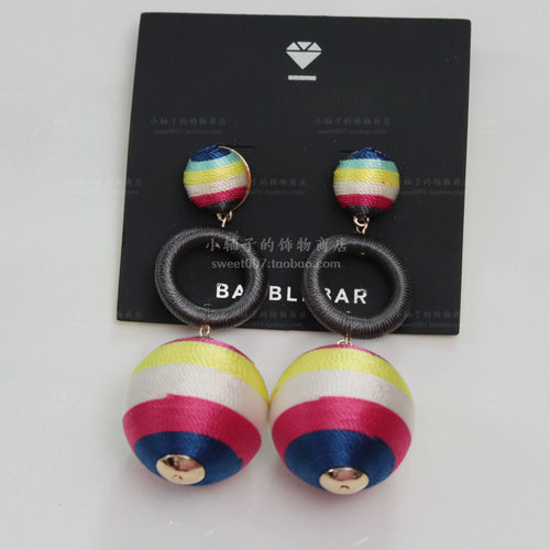 美国轻奢品牌BB彩色缠绕线大大球夸张耳环ball earrings