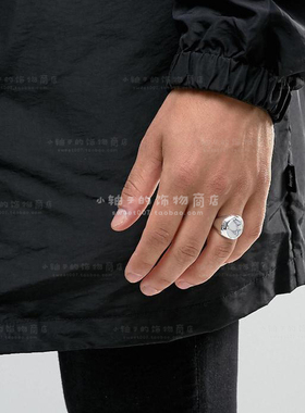 英国男士中性风大理石纹黑白戒指