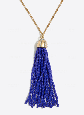 美国蓝色串珠流苏长款毛衣链