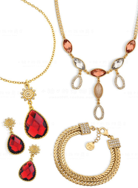 18k金复古红色水滴宝石耳环项链