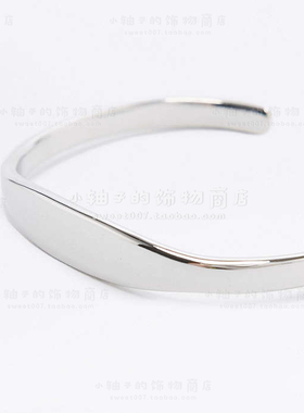 中性风纯铜光面银色手镯